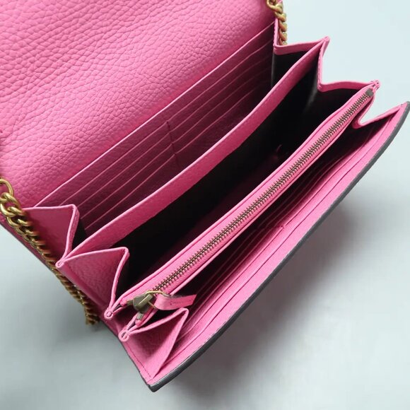 GUCCI GG Marmont Chain Wallet Pink Leather Shoulder Bag 859-012825 - Picture 9 of 12